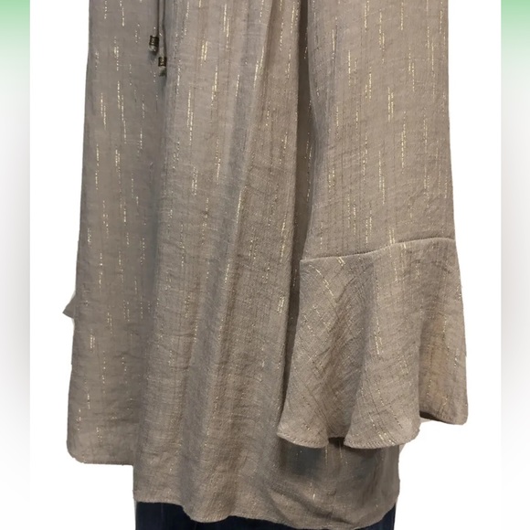 Women’s I.N. Studio Gray Gold Stripe Blouse Size L - Picture 7 of 8
